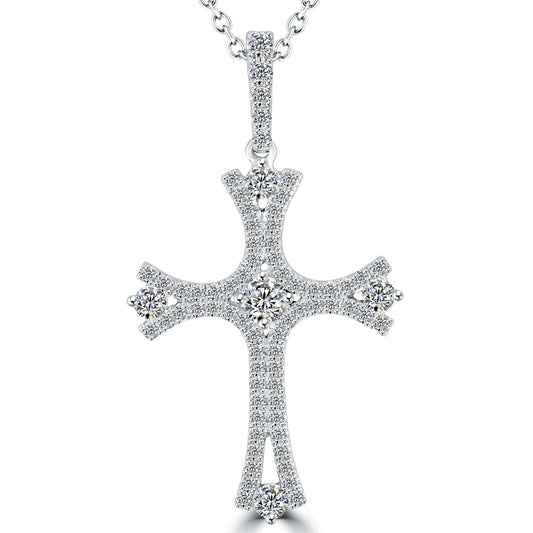 0.75 Carat Art Deco Diamond Cross Pendant Necklace in 14k White Gold - CR-027