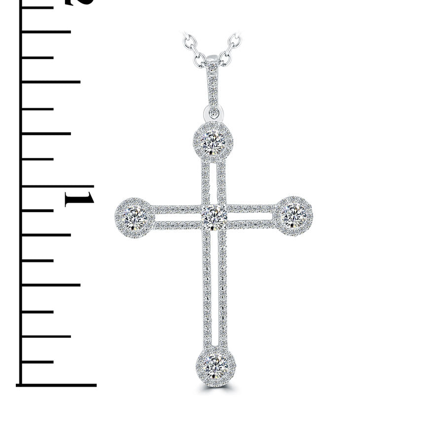 1.35 Carat Art Deco Diamond Cross Pendant Necklace in 14k White Gold - CR-034