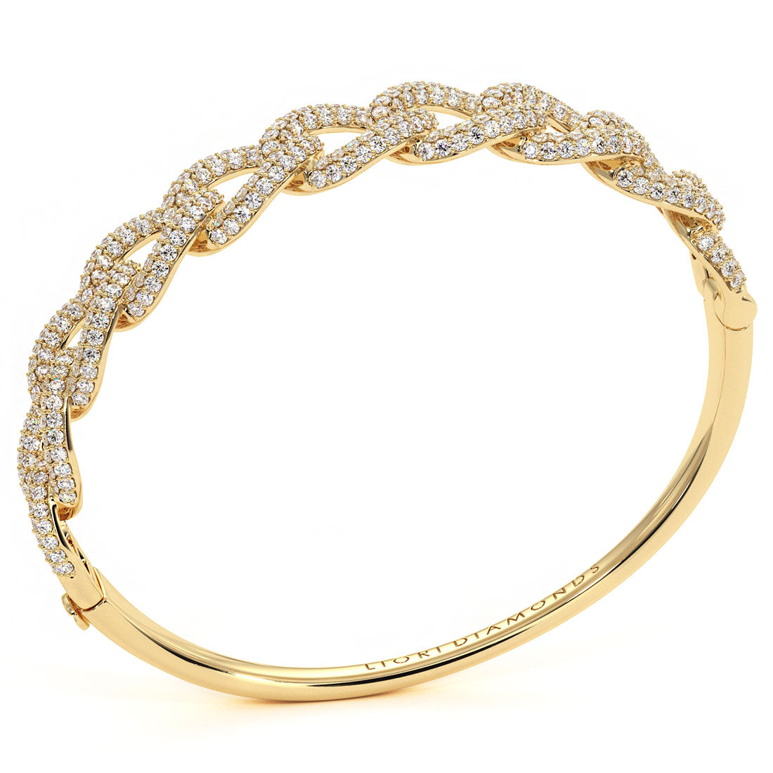 5.81 Carat F-VS Diamond Pave Link Bangle Bracelet 14k Yellow Gold