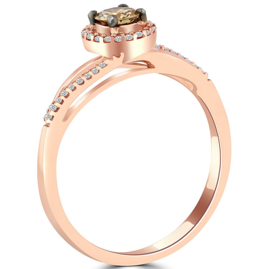 0.40 Carat Natural Fancy Cognac Brown Diamond Engagement Ring 10k Rose Gold