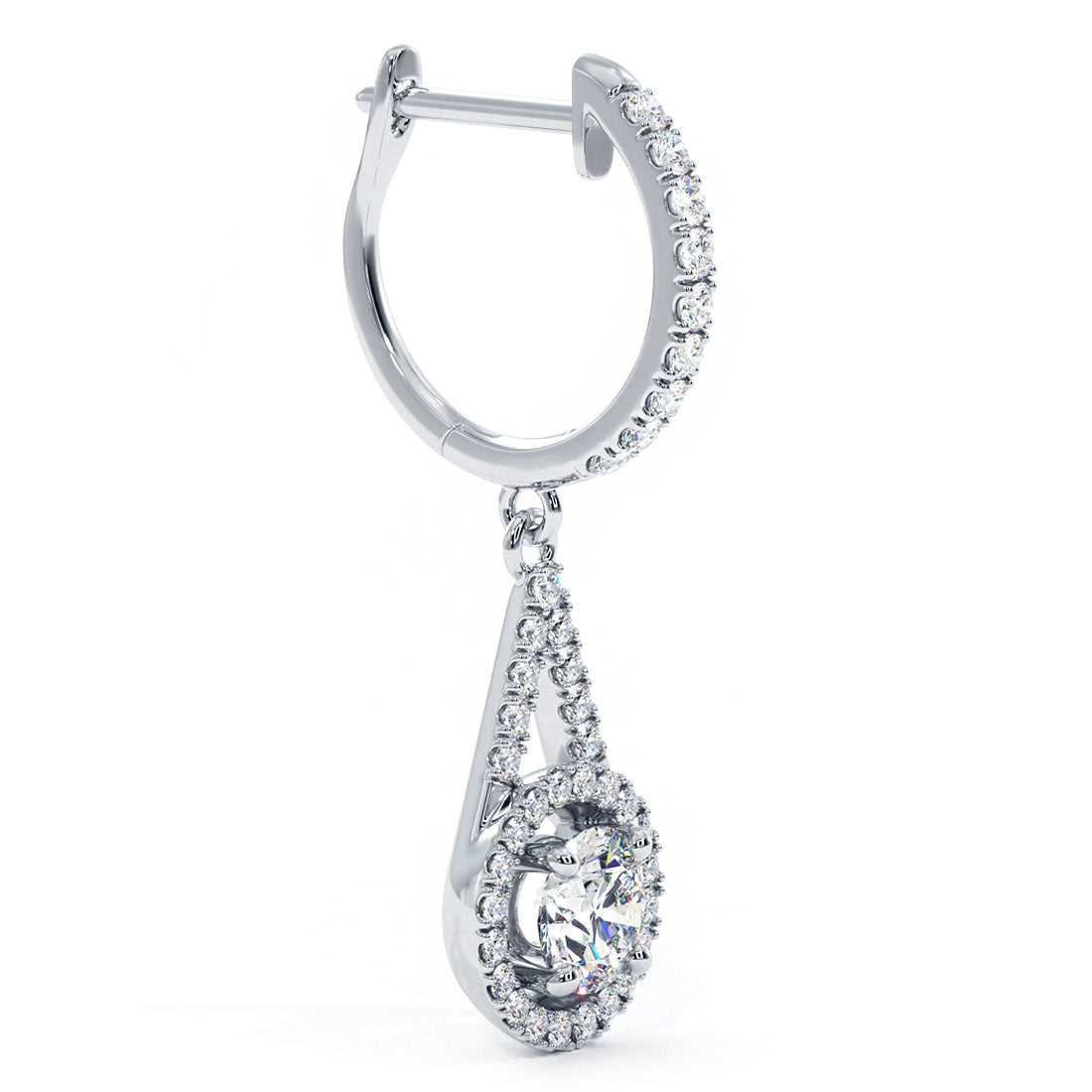 1.55 Carat Round Diamond Leverback Hanging Drop Earrings 18k White Gold