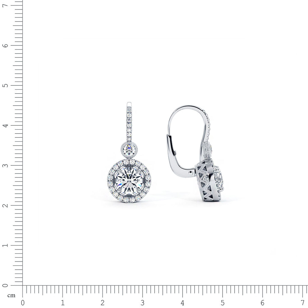3.25 Carat Round Diamond Leverback Hanging Drop Earrings 18k White Gold
