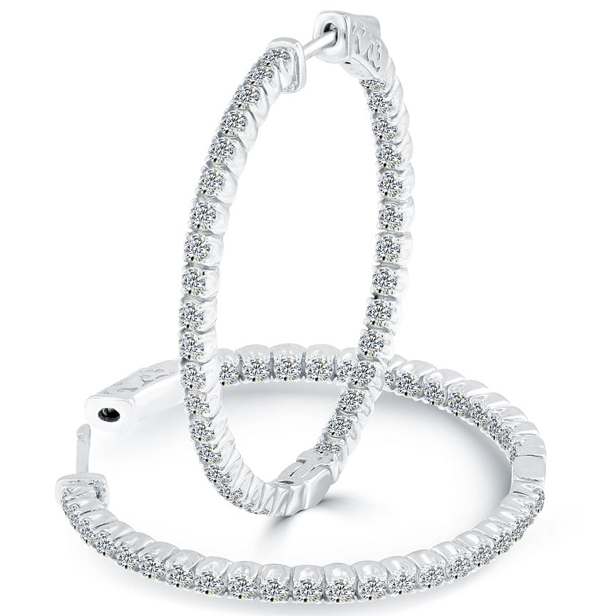 2.10 Carat F-VS-SI Large inside out Diamond hoop earrings 14k White Gold