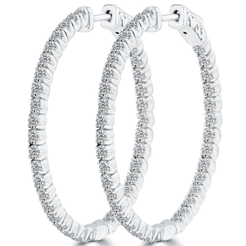 2.10 Carat F-VS-SI Large inside out Diamond hoop earrings 14k White Gold