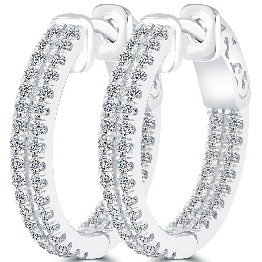 1.15 Carat F-VS-SI Medium Size inside out Diamond hoop earrings 14k White Gold