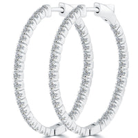1.98 Carat F-VS-SI Large inside out Diamond hoop earrings 14k White Gold