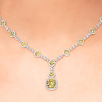 16.15ctw Natural Fancy Yellow Diamond Necklace 18k White Gold