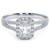 0.75ct Radiant Cut French Cut Halo Split Shank