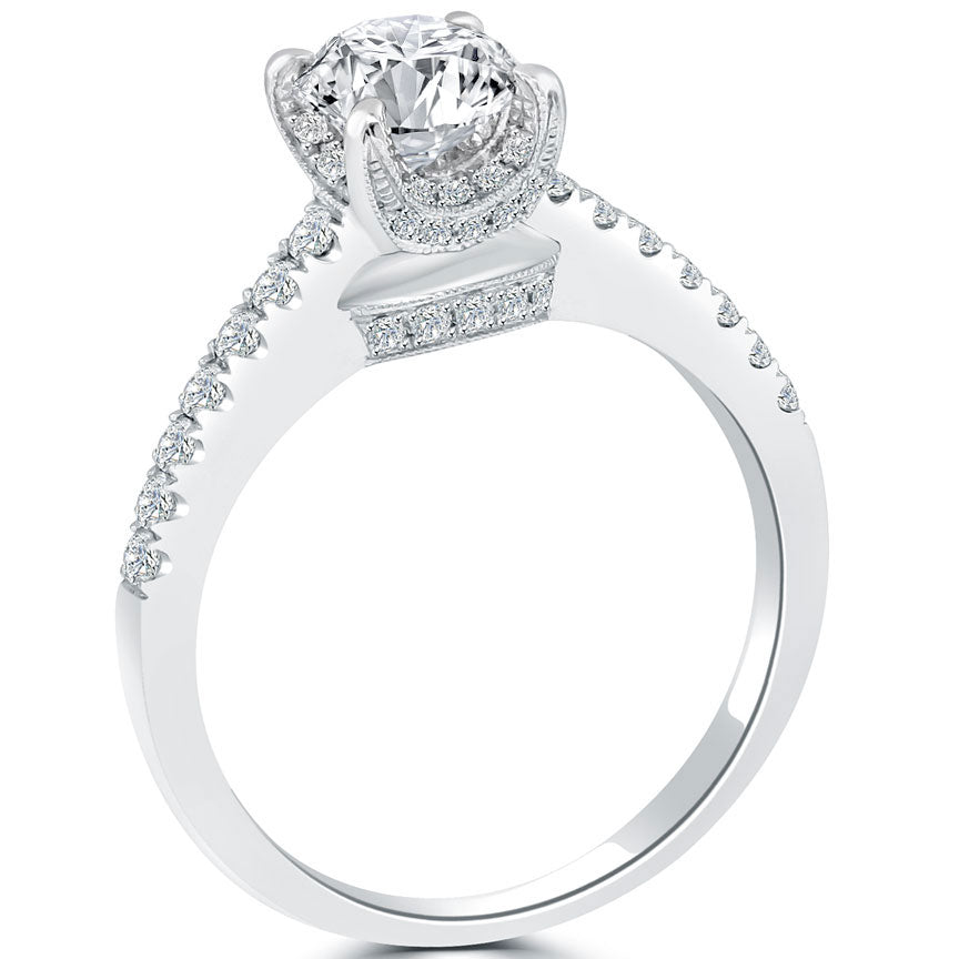 1.24 Carat G-VS1 Certified Natural Round Diamond Engagement Ring 18k White Gold