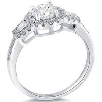1.41 Carat F-SI1 Natural Round Diamond Engagement Ring 14k White Gold Pave Halo