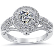 1.87 Carat H-VS1 Vintage Style Natural Round Diamond Engagement Ring 14k Gold
