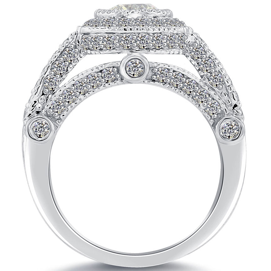 1.87 Carat H-VS1 Vintage Style Natural Round Diamond Engagement Ring 14k Gold