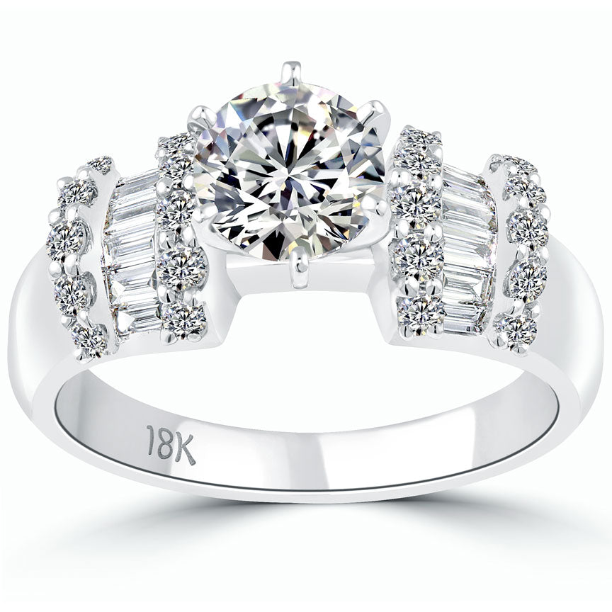 1.81 Carat E-SI2 Certified Natural Round Diamond Engagement Ring 18k White Gold