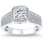 2.04 Carat F-SI1 Princess Cut Diamond Engagement Ring 14k White Gold Pave Halo