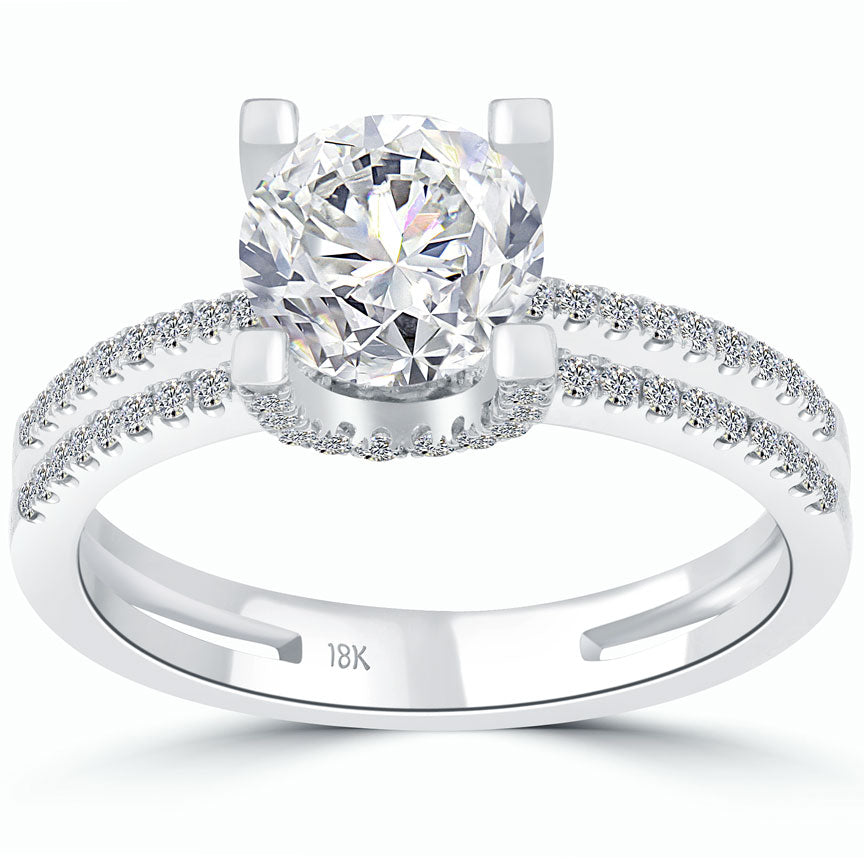 2.16 Carat G-SI2 Certified Natural Round Diamond Engagement Ring 18k White Gold