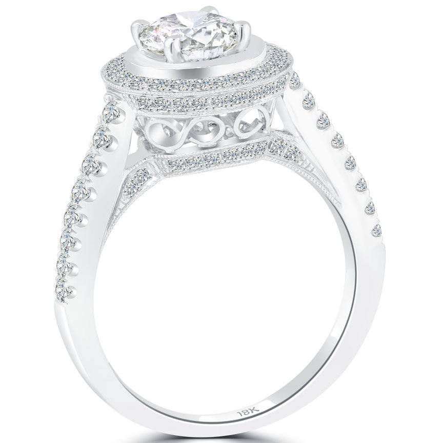 1.36 Carat H-SI1 Vintage Style Natural Round Diamond Engagement Ring 18k Gold