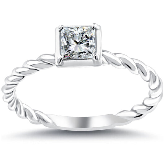 0.67 Carat G-SI1 Princess Cut Diamond Solitaire Engagement Ring 14k White Gold
