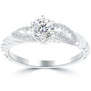 0.68 Carat E-SI1 Certified Natural Round Diamond Engagement Ring 18k White Gold