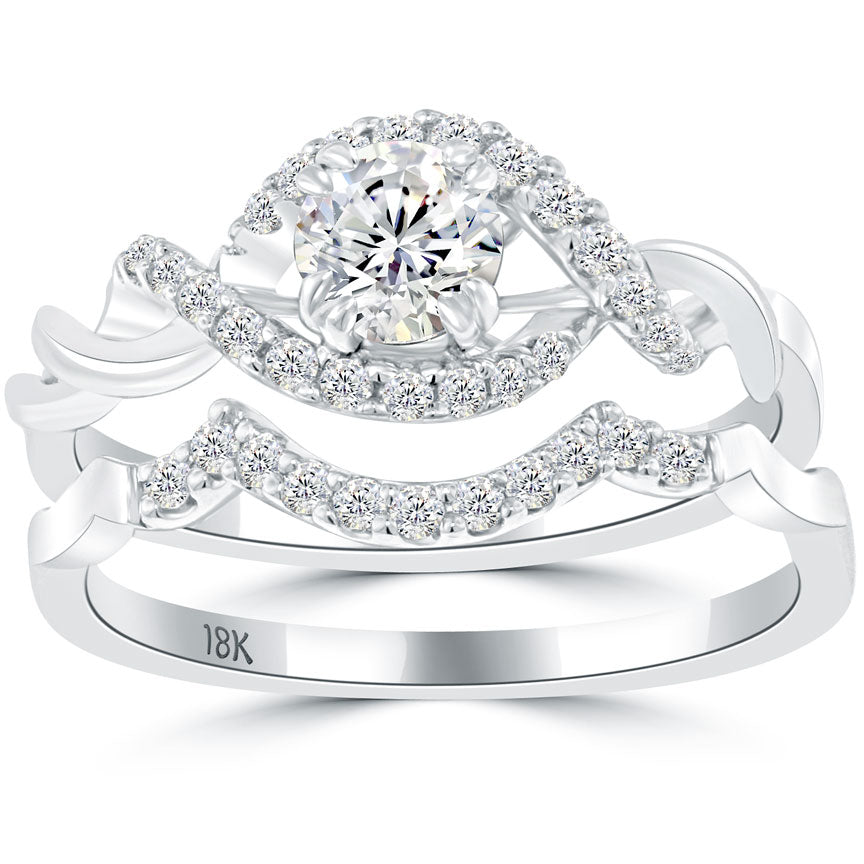 0.89 Carat D-SI1 Diamond Engagement Ring & Wedding Band Set 18k White Gold