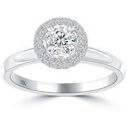 0.75 Carat D-SI2 Natural Round Diamond Engagement Ring 18k White Gold Pave Halo