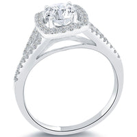 1.16 Carat H-SI1 Natural Round Diamond Engagement Ring 14k White Gold Pave Halo