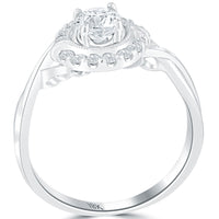 0.74 Carat D-SI1 Natural Round Diamond Engagement Ring 18k White Gold Pave Halo