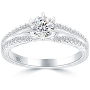 0.95 Carat F-SI1 Certified Natural Round Diamond Engagement Ring 18k White Gold