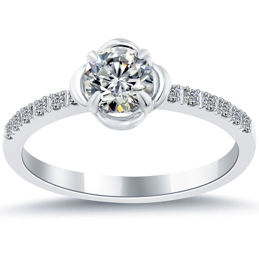 0.73 Carat E-SI1 Certified Natural Round Diamond Engagement Ring 18k White Gold