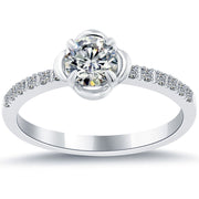 0.73 Carat E-SI1 Certified Natural Round Diamond Engagement Ring 18k White Gold