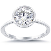 2.31 Carat F-SI2 Round Diamond Solitaire Engagement Ring 14k Gold Bezel Setting