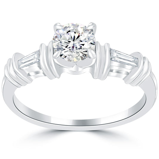 0.95 Carat G-SI1 Certified Natural Round Diamond Engagement Ring 14k White Gold
