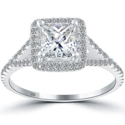 1.61 Carat G-SI1 Princess Cut Diamond Engagement Ring 18k White Gold Pave Halo