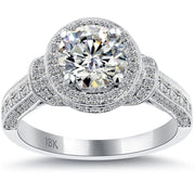 2.69 Carat G-SI2 Natural Round Diamond Engagement Ring 18k White Gold Pave Halo