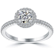 1.12 Carat F-VS2 Natural Round Diamond Engagement Ring 18k White Gold Pave Halo