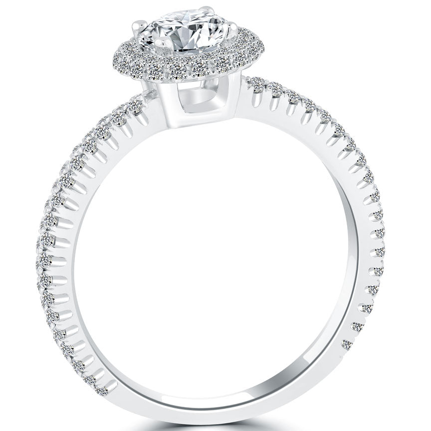 1.12 Carat F-VS2 Natural Round Diamond Engagement Ring 18k White Gold Pave Halo