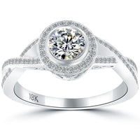 1.14 Carat G-VS2 Natural Round Diamond Engagement Ring 18k Gold Vintage Style