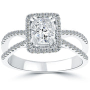 1.48 Carat F-SI1 Cushion Cut Natural Diamond Engagement Ring 18k Gold Pave Halo