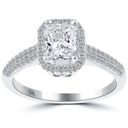 1.48 Carat F-SI1 Princess Cut Diamond Engagement Ring 18k White Gold Pave Halo