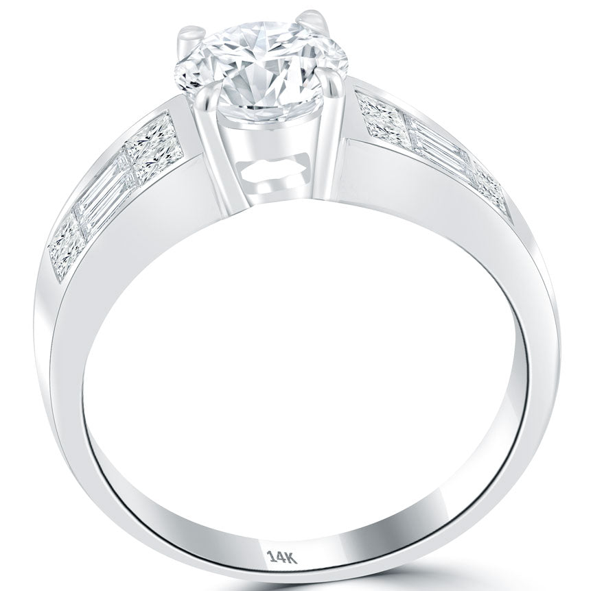 1.98 Carat F-SI1 Certified Natural Round Diamond Engagement Ring 14k White Gold