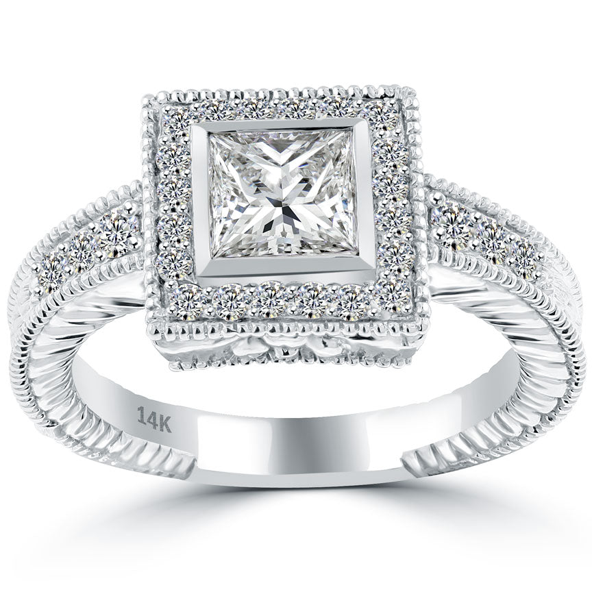 1.60 Carat H-SI1 Princess Cut Natural Diamond Engagement Ring 14k Vintage Style