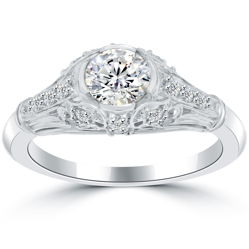 1.11 Carat H-SI1 Natural Round Diamond Engagement Ring 14k Gold Vintage Style