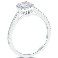 0.87 Carat G-VS2 Radiant Cut Diamond Engagement Ring 18k White Gold Pave Halo