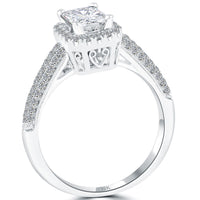 1.53 Carat G-SI1 Radiant Cut Diamond Engagement Ring 18k White Gold Pave Halo