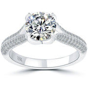 2.18 Carat E-SI2 Certified Natural Round Diamond Engagement Ring 18k White Gold