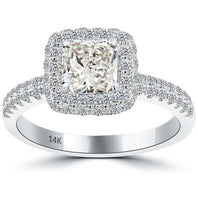 1.95 Carat I-VS1 Radiant Cut Natural Diamond Engagement Ring 14k Gold Pave Halo