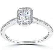 0.94 Carat H-VS1 Radiant Cut Diamond Engagement Ring 18k White Gold Pave Halo