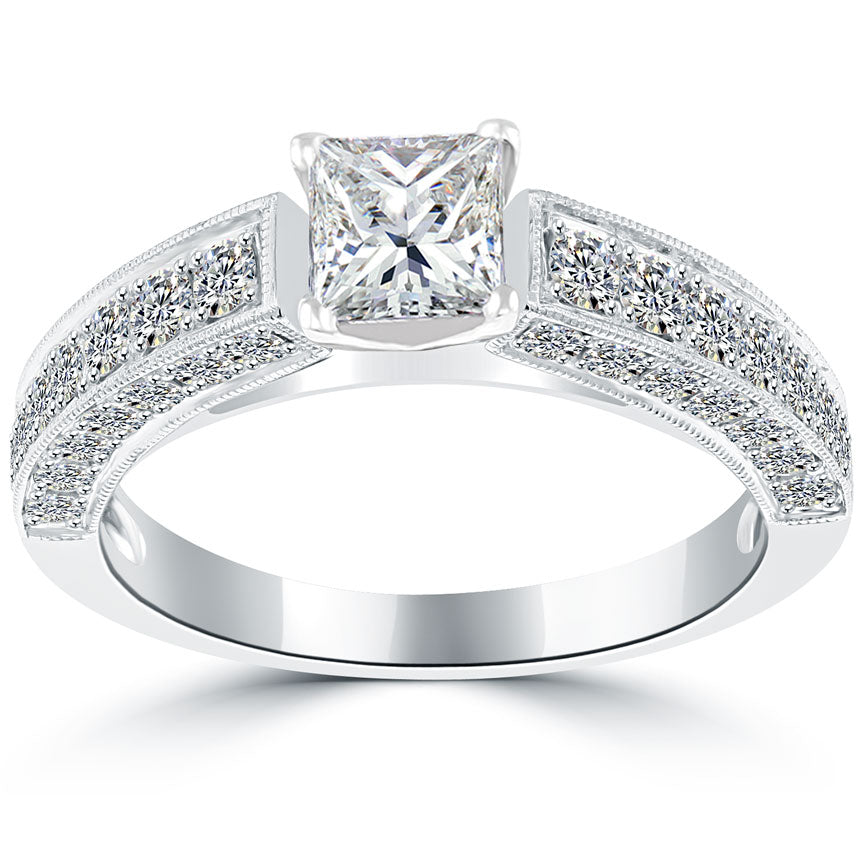 1.76 Carat H-VS1 Princess Cut Natural Diamond Engagement Ring 14k White Gold