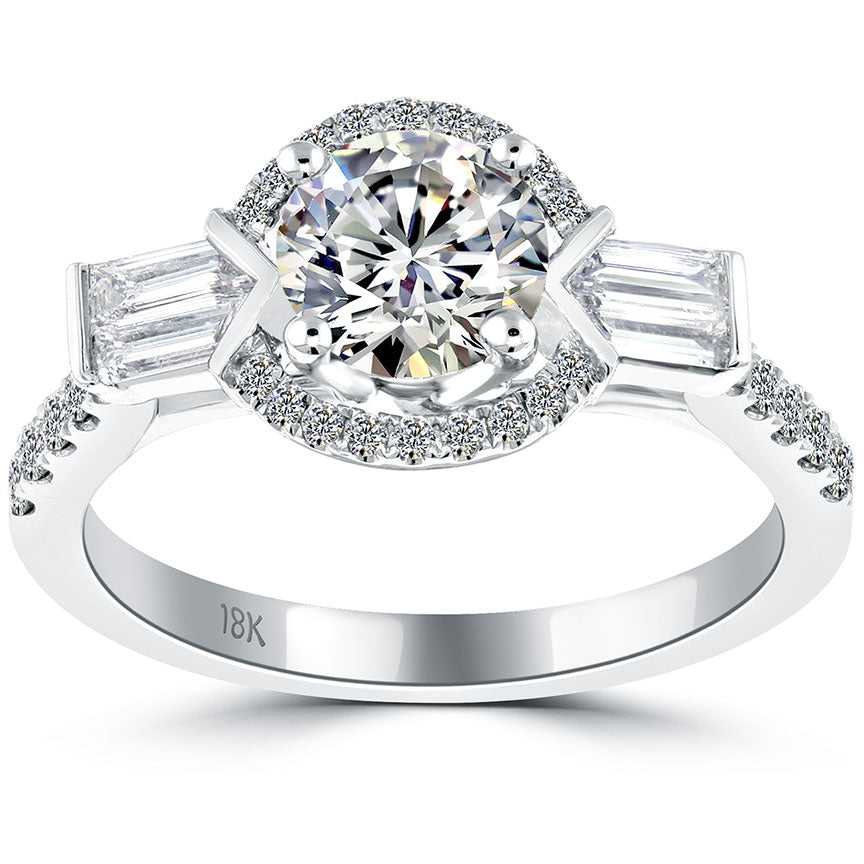 1.79 Carat G-SI1 Natural Round Diamond Engagement Ring 18k White Gold Pave Halo