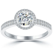 1.21 Carat E-SI1 Natural Round Diamond Engagement Ring 18k White Gold Pave Halo