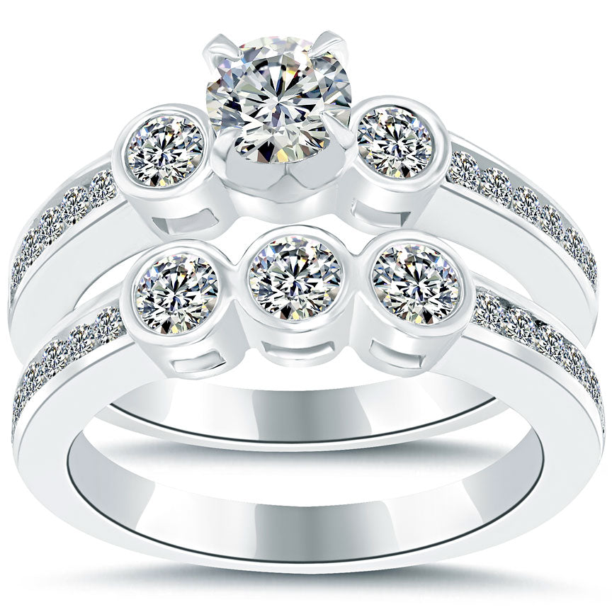 1.82 Carat D-VS2 Diamond Engagement Ring & Wedding Band Set 14k White Gold